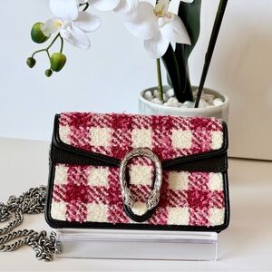 Gucci Dionysus Super Mini Tweed Red Cream Silver Chain NWOT